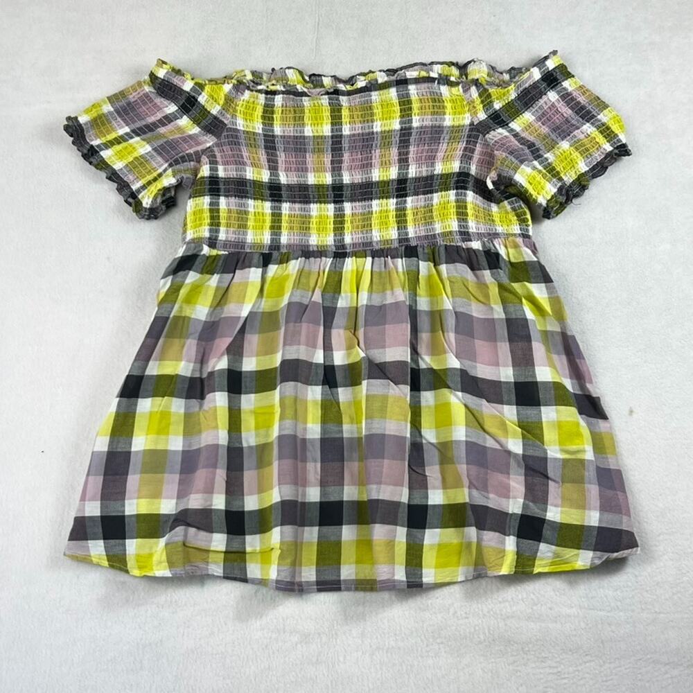 Torrid Top Women’s Plus Size 3 Smocked Plaid Off Shoulder Babydoll Empire